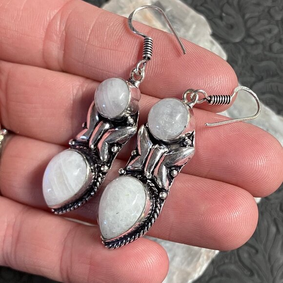 Rainbow Moonstone Butterfly Earrings Crystal Stone Jewelry - Picture 5 of 7